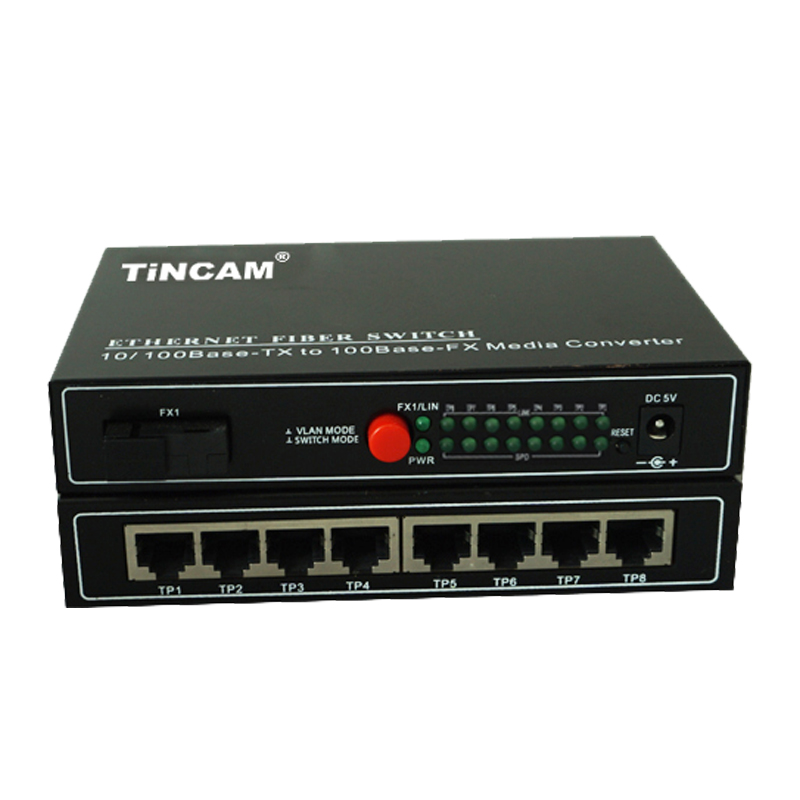 10/100M single mode single fiber 1 fiber port & 8 RJ45 ports fiber switch （External）