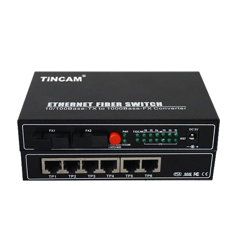 10/100M single mode single fiber 2 optical ports+6 RJ45 ports fiber switch