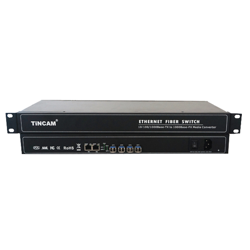 10/100/1000M single mode dual fiber 4 fiber ports & 2 RJ45 ports fiber switch （External）