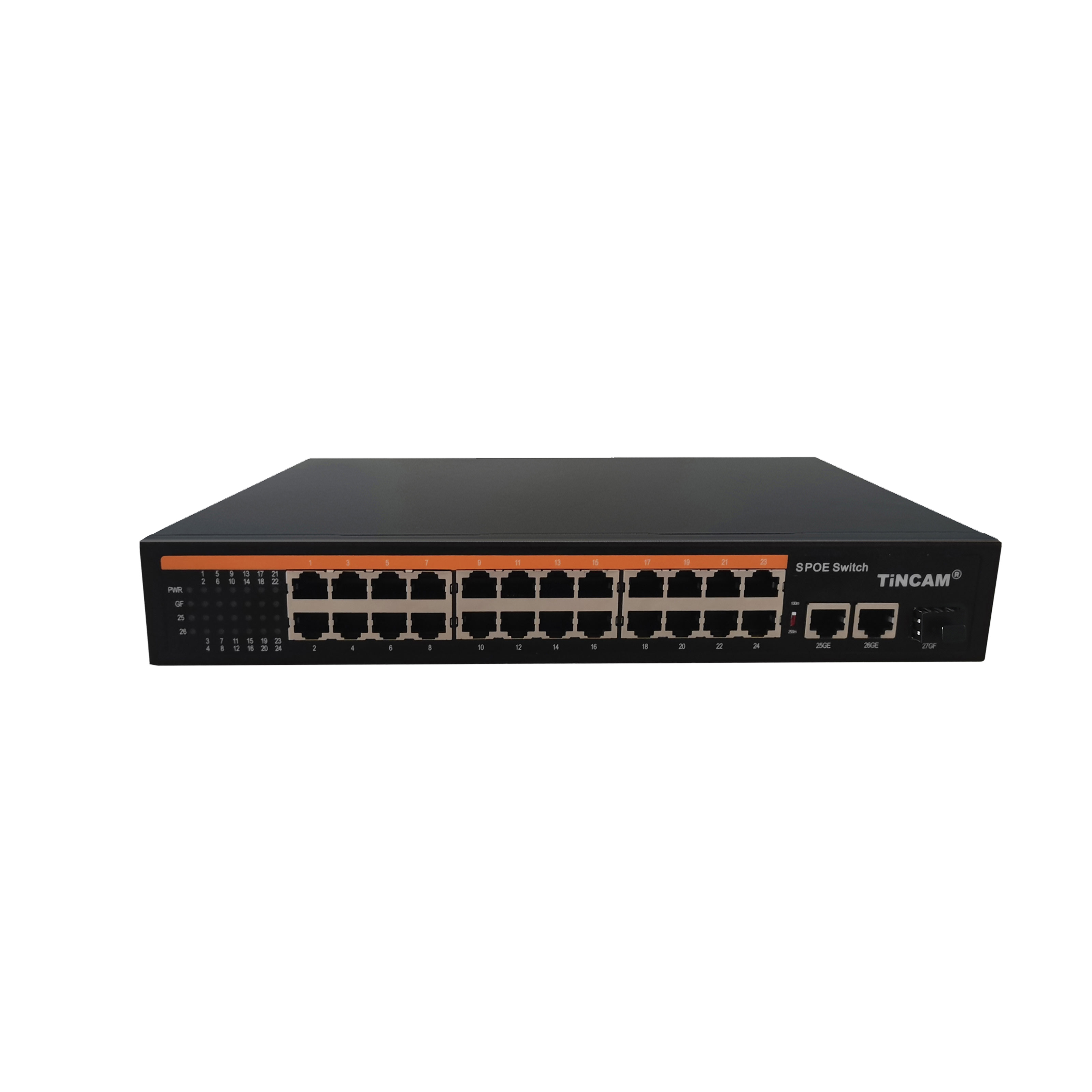 100M 24* SPoE Ports+2*Uplink  Ports+1*1.25G SFP   SPOE Switch